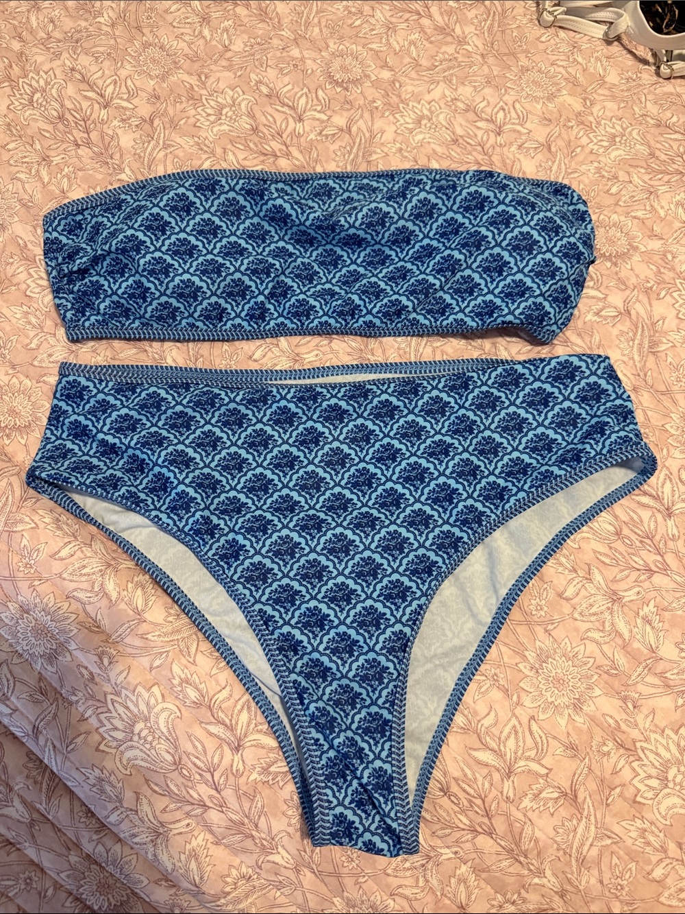 SHEIN Blue Patterned Bandeau Bikini Set
